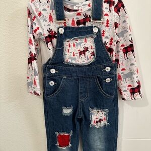 Kids Denim Overalls with Festive Print